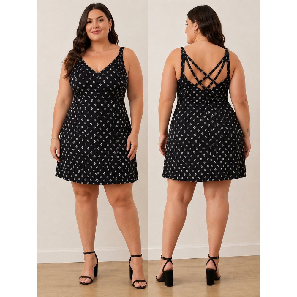 Nine Britton Womens Black White Strappy Back Mini Dress Plus Size 1X NEW